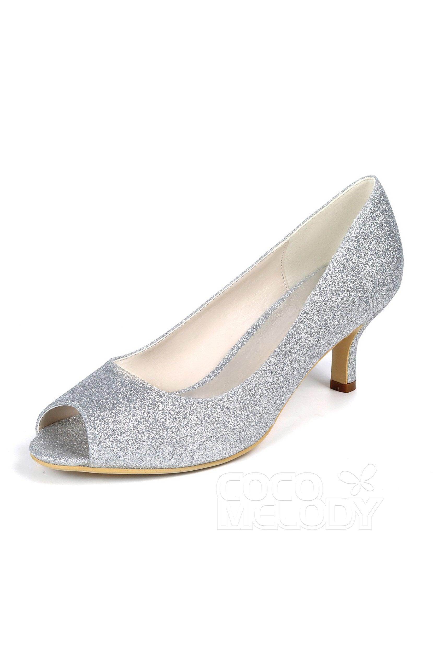 Low Heel Sparkling Peep Toe Bridal Shoes CK0069 - COCOMELODY